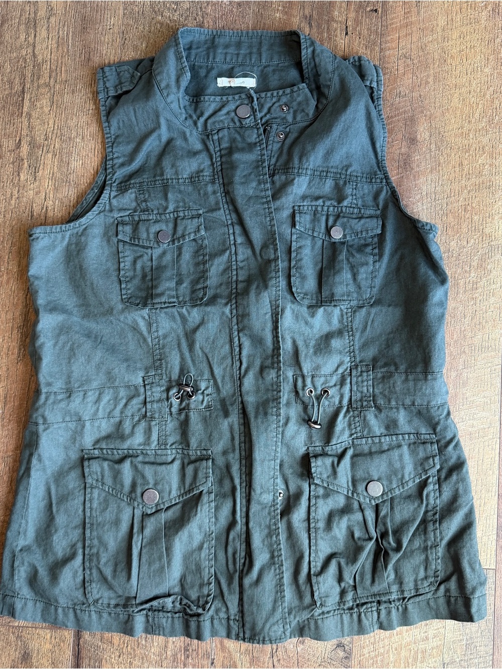 Maurices Women’s Utility Vest Drawstring Cargo Pockets Collar Olive Green Large